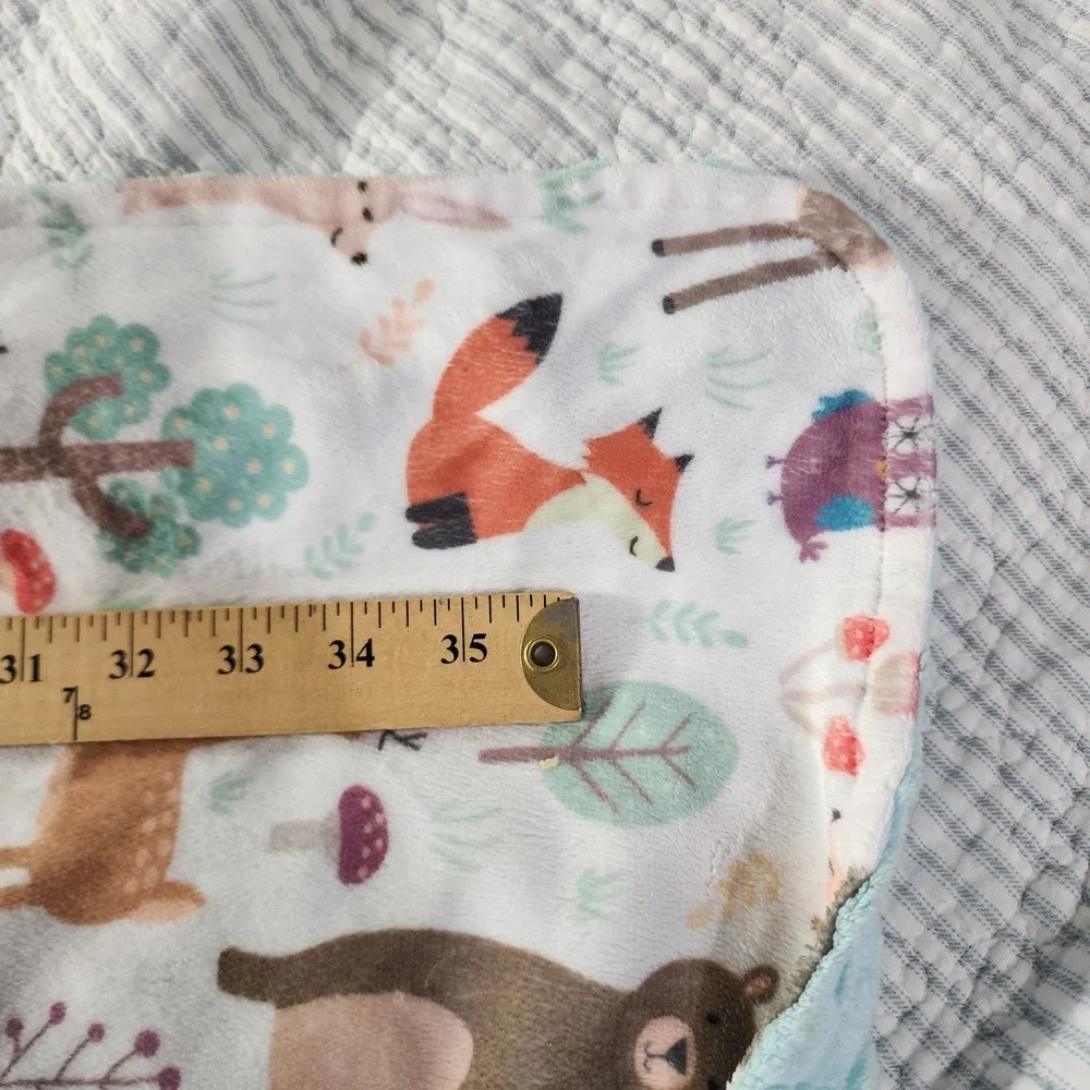 Bundled Joy Baby Gifts Woodland Animal Minky Dot Blue Security Blanket 30x40